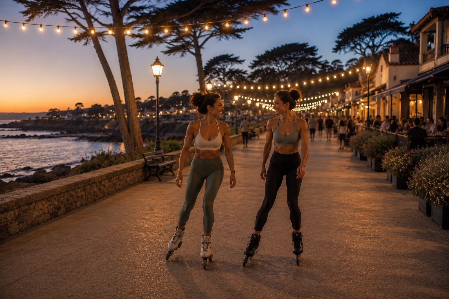 Rollerbladers enjoying Silverdale's waterfront at sunset