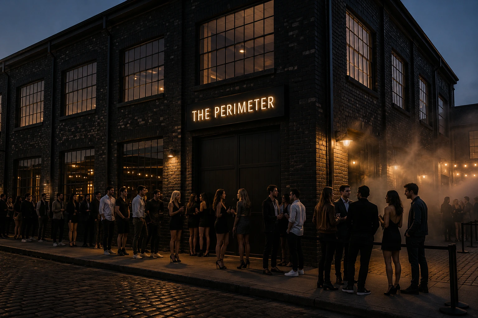 Crowded nightclub dance floor illuminated with vivid club lighting